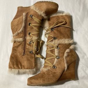 New! Bakers lace up fur wedge boots